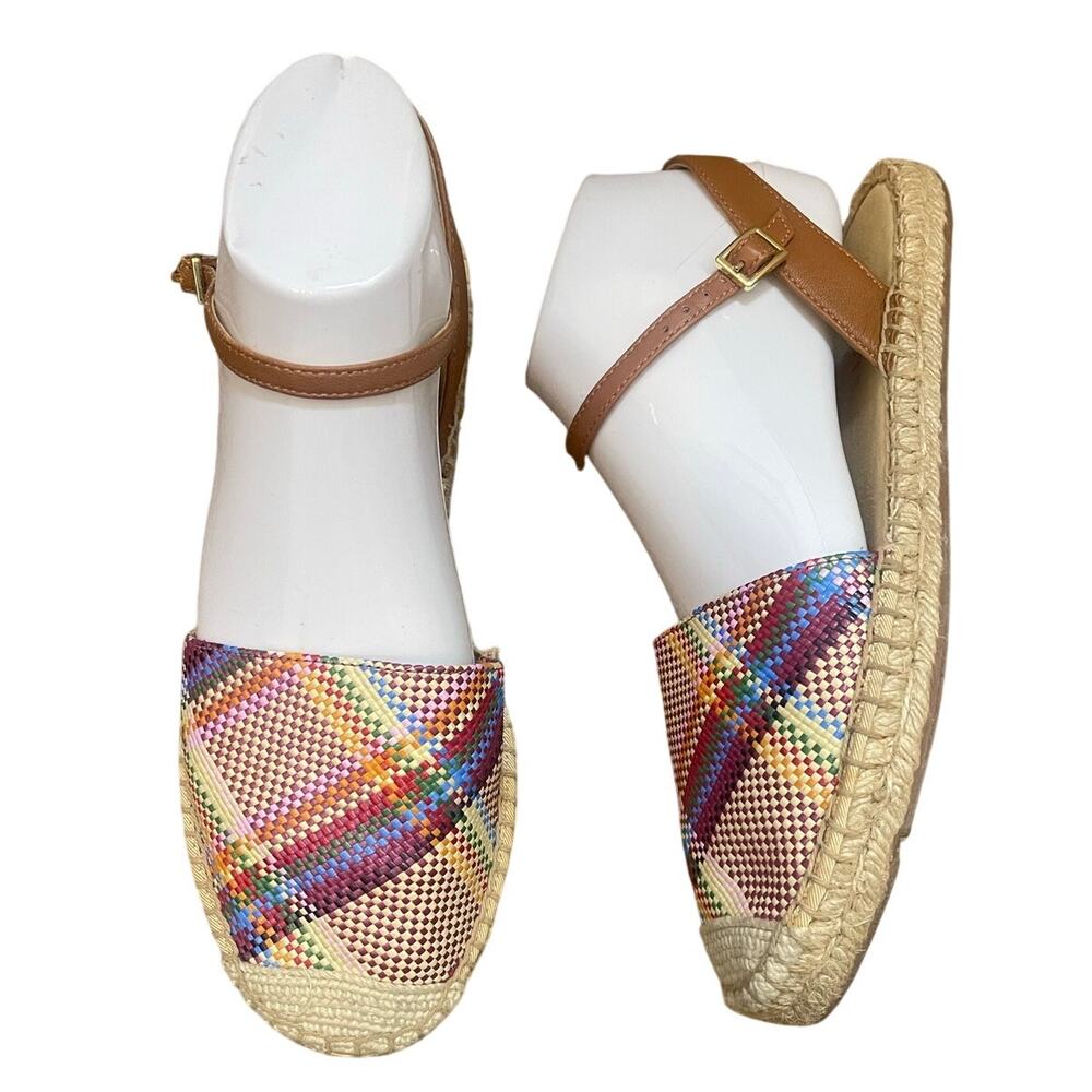 Talbots Espadrilles 7 1/2 IZZY D'ORSAY Closed Toe Ankle Strap Woven Madras Flats